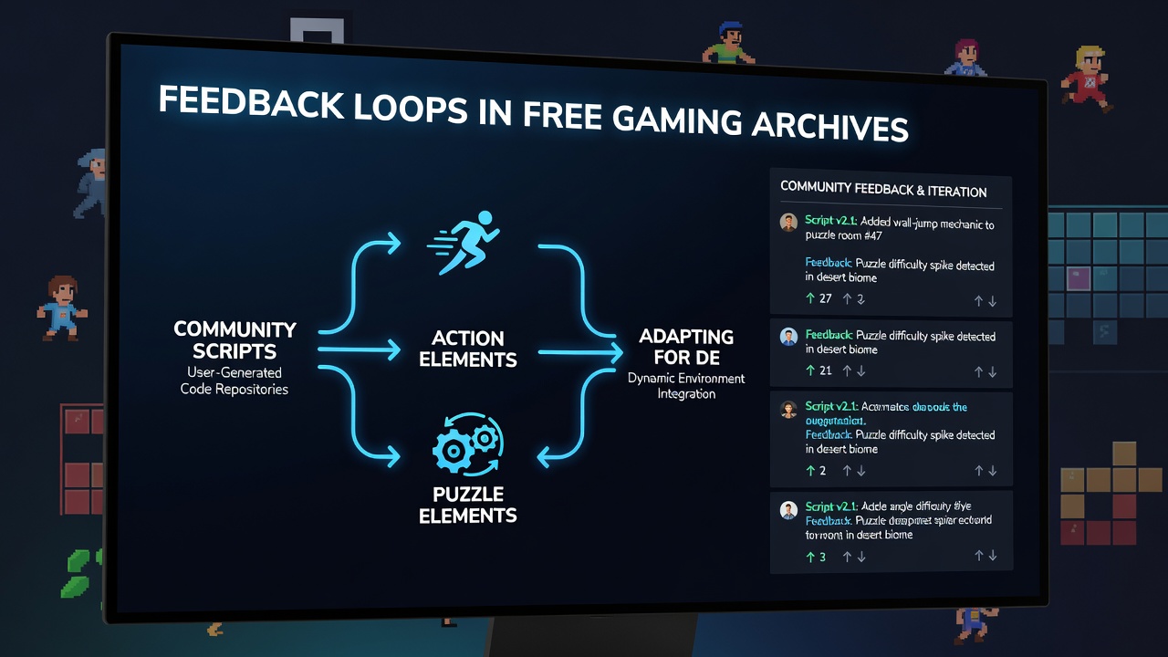 Screenshot showing script code overlays on action and puzzle hybrid gameplay running simultaneously on desktop and mobile screens