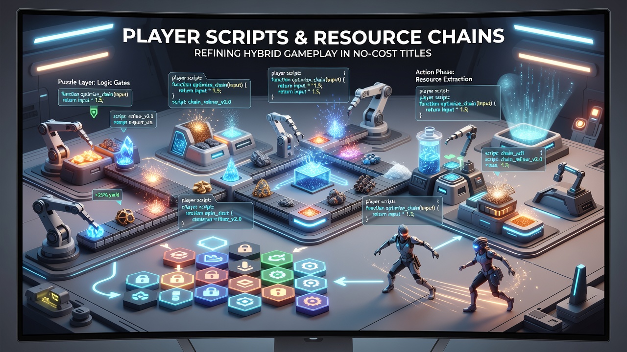 Screenshot showing resource chain adjustments via scripts in a puzzle-action hybrid game
