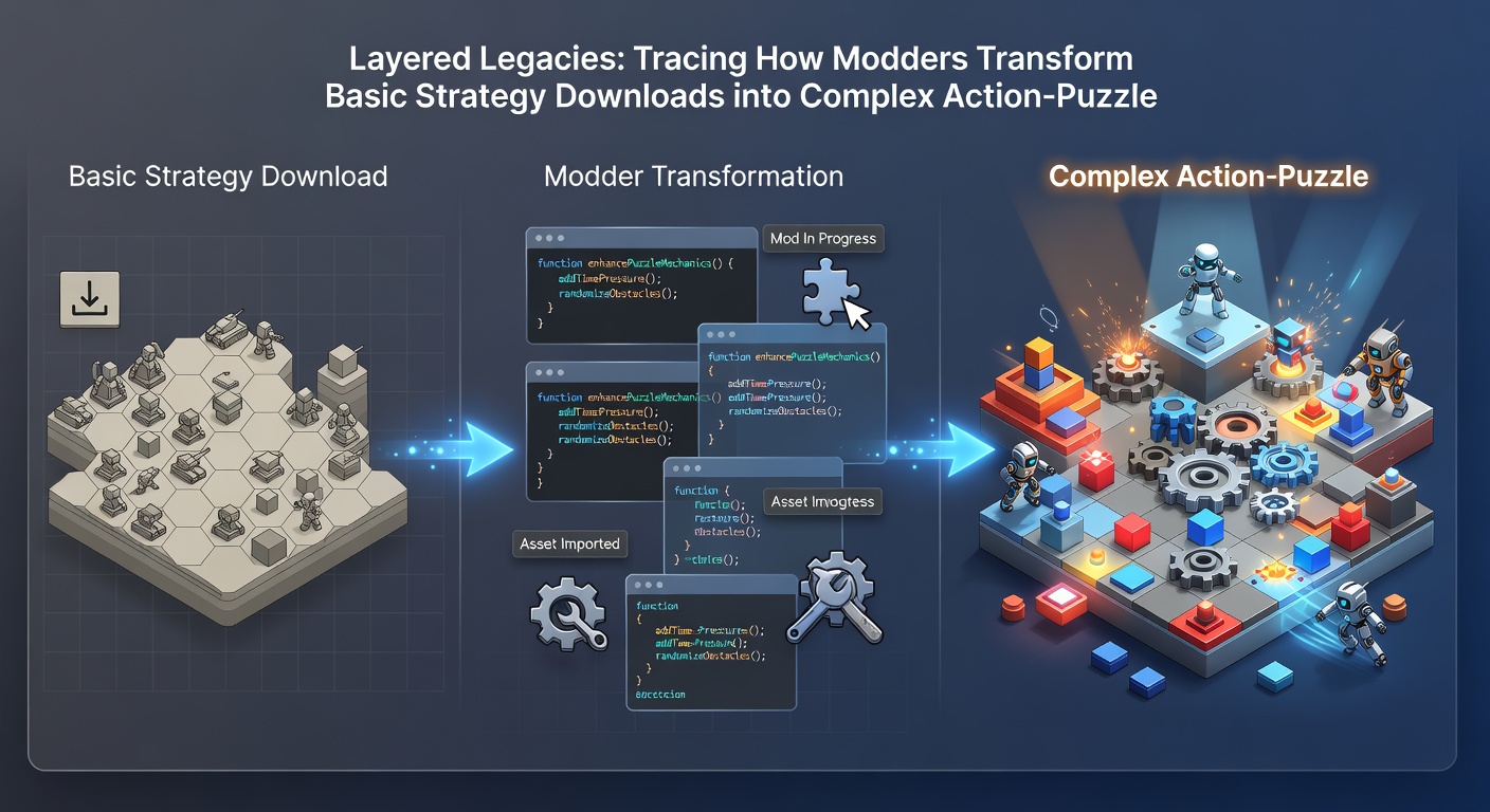 Mobile device displaying a modded strategy game with overlaid puzzle interfaces and action combat elements