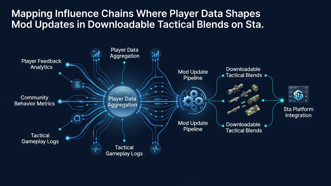 Flowchart illustrating mod update cycles influenced by cross-platform player telemetry in tactical downloadable games