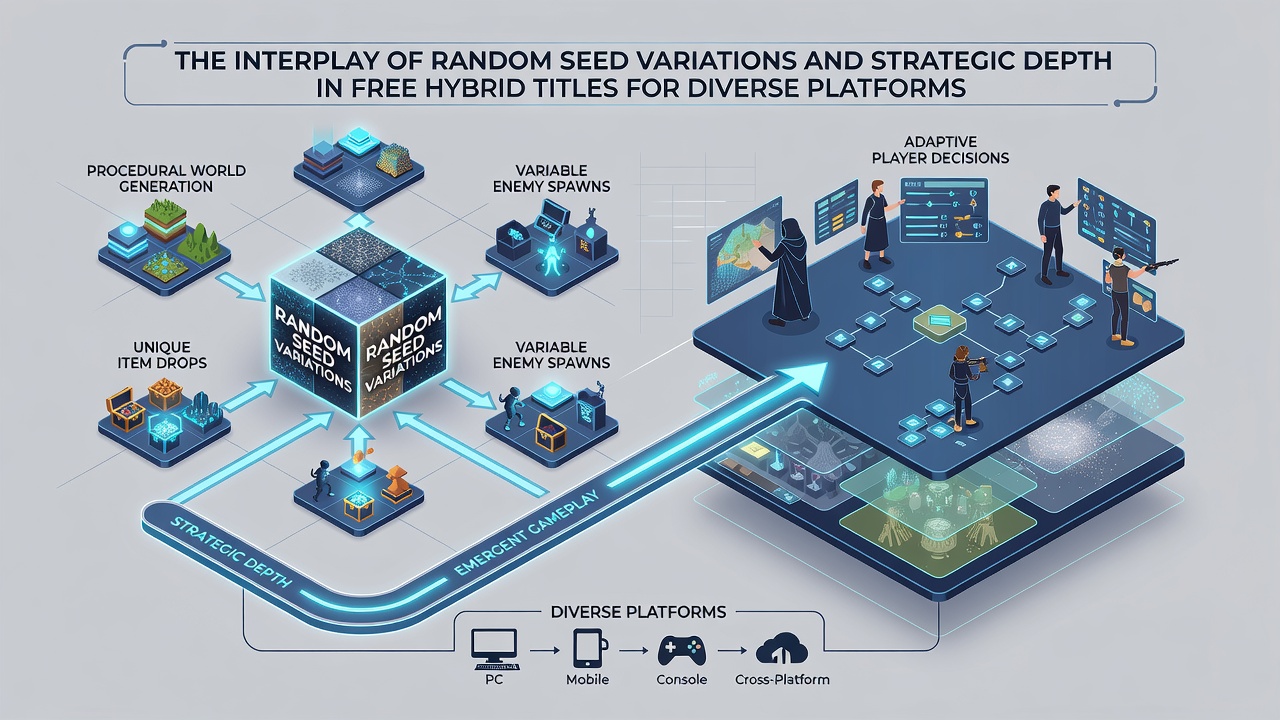 Diagram comparing seed-driven level variations in free hybrid games played on stationary and handheld systems