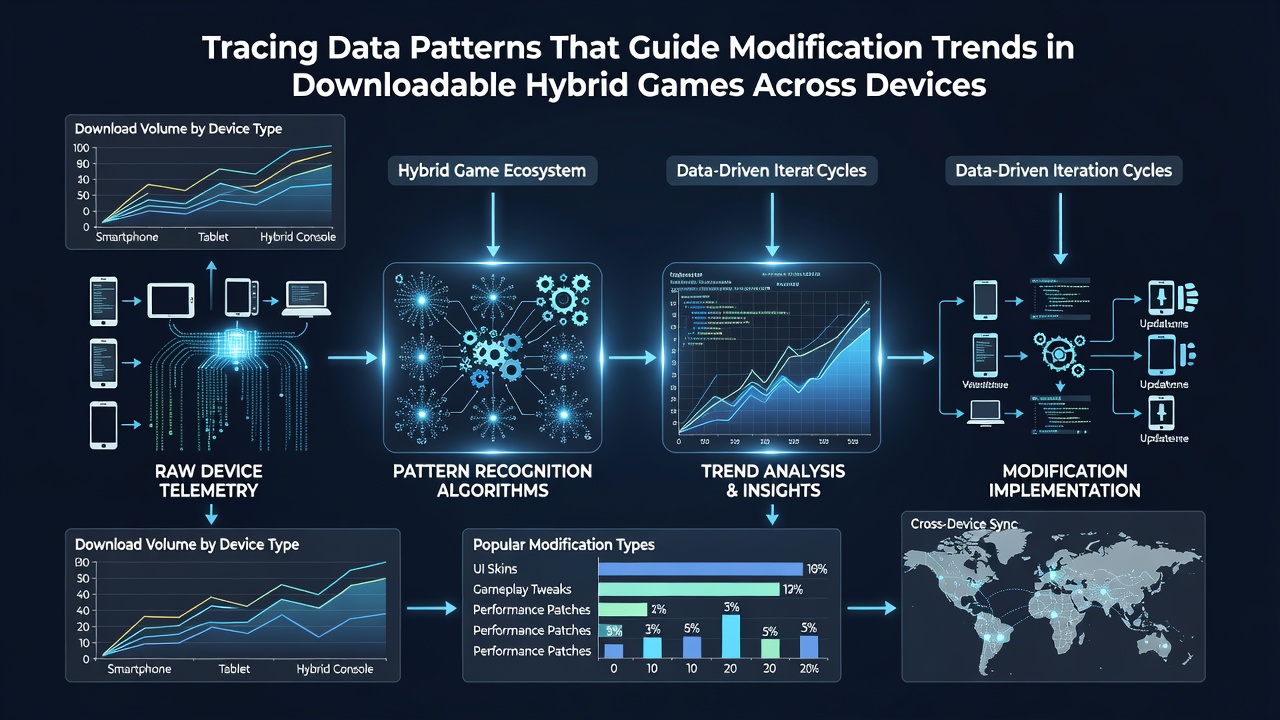 Charts illustrating mod adoption rates linked to cross-device data patterns in hybrid games